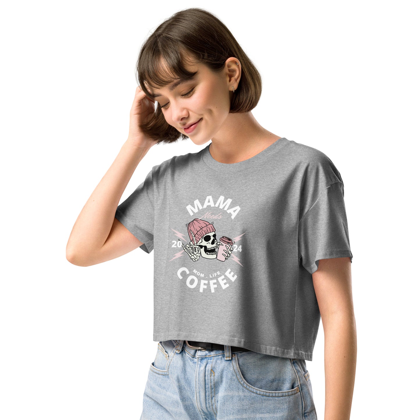 Mama Needs Coffee crop top