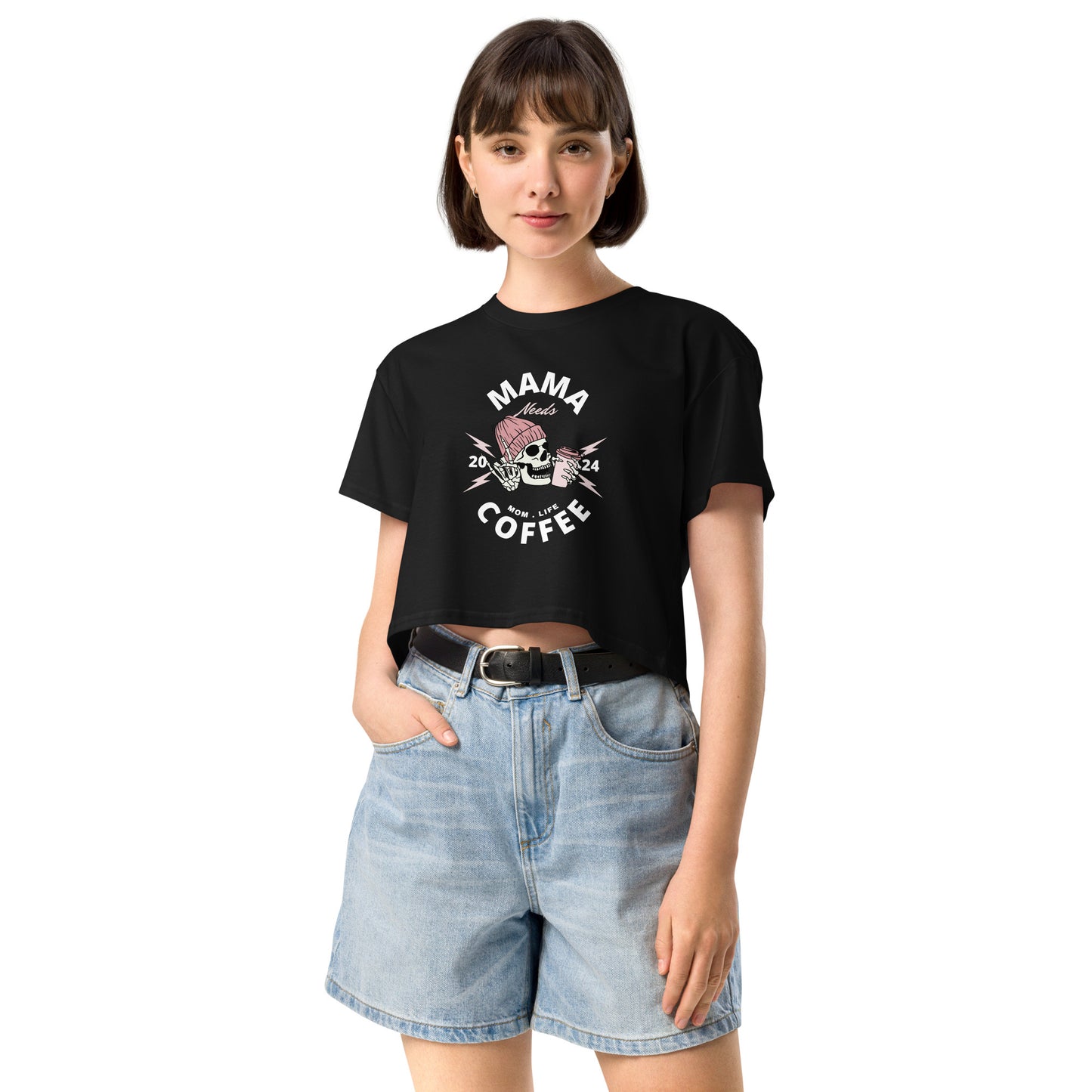 Mama Needs Coffee crop top