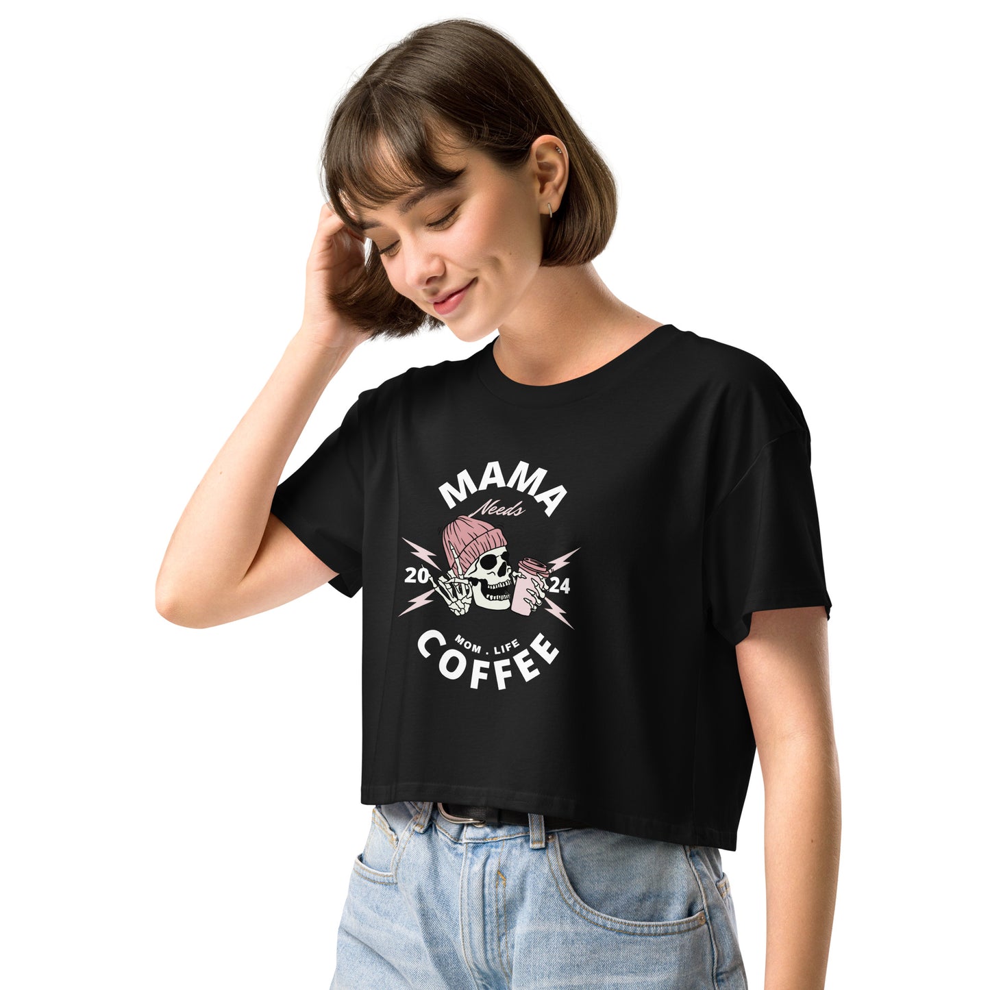 Mama Needs Coffee crop top