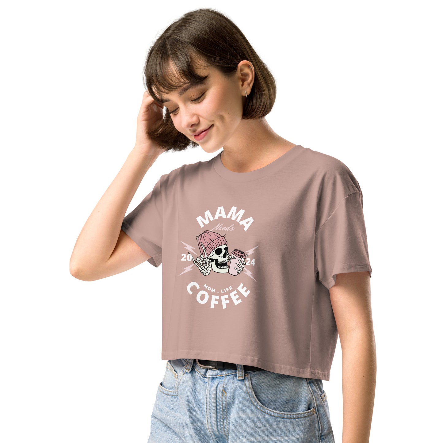 Mama Needs Coffee crop top